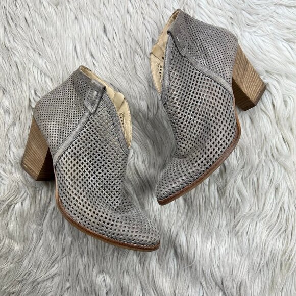 Paul Green Shoes - Paul Green Women's 7.5 Perforated Bonzai Booties Metallic Taupe Block Heel